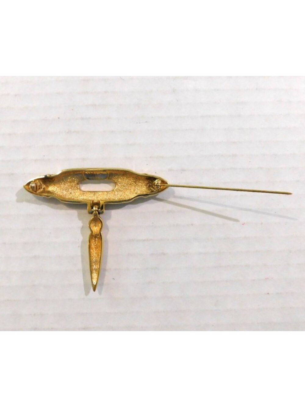 Premier Designs Vintage Signed Pin Gold Plated Black Enamel Hanging Charm Brooch - Picture 4 of 9